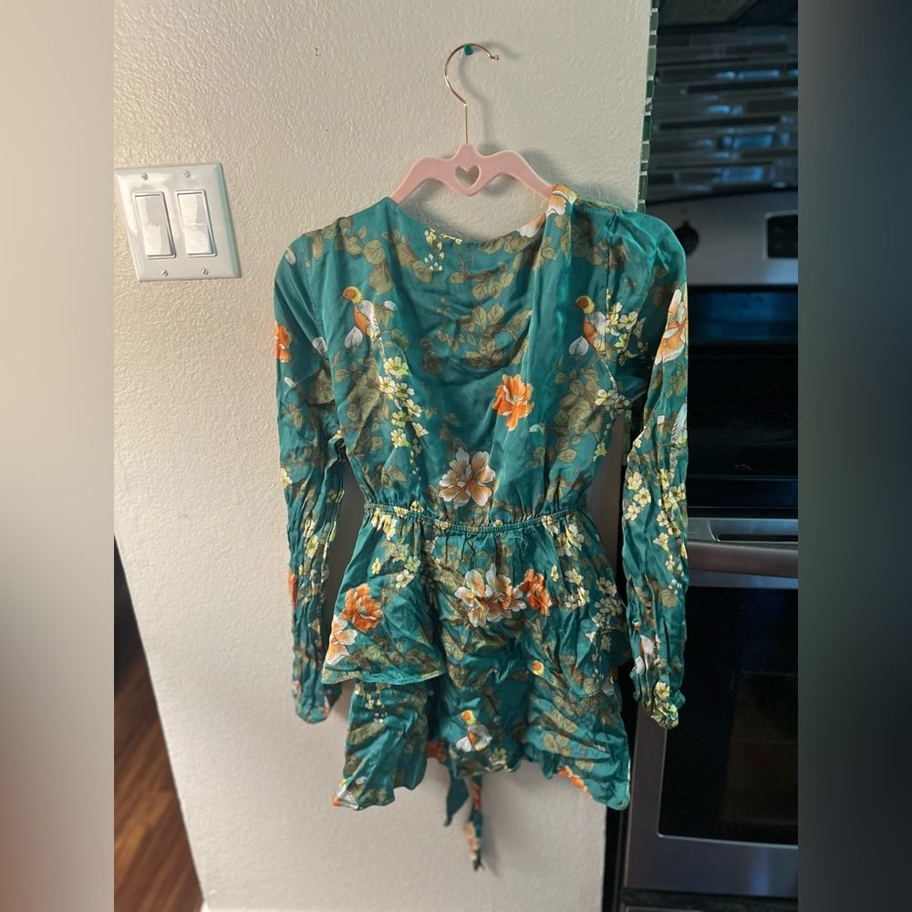 REVOLVE Teal Floral Midi Dress